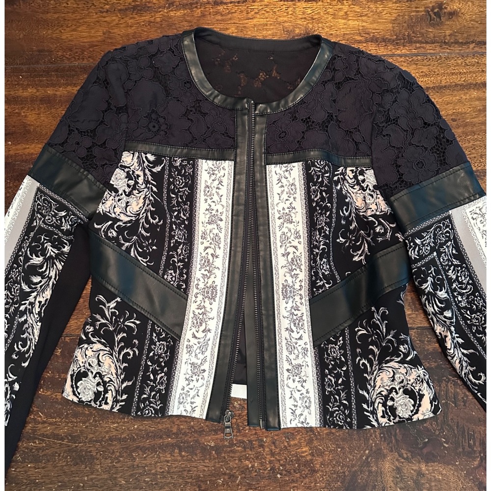BCBG MAXAZRIA Tarik Womens Jacket M NWT Lace Floral Faux Leather Moto Whimsigoth